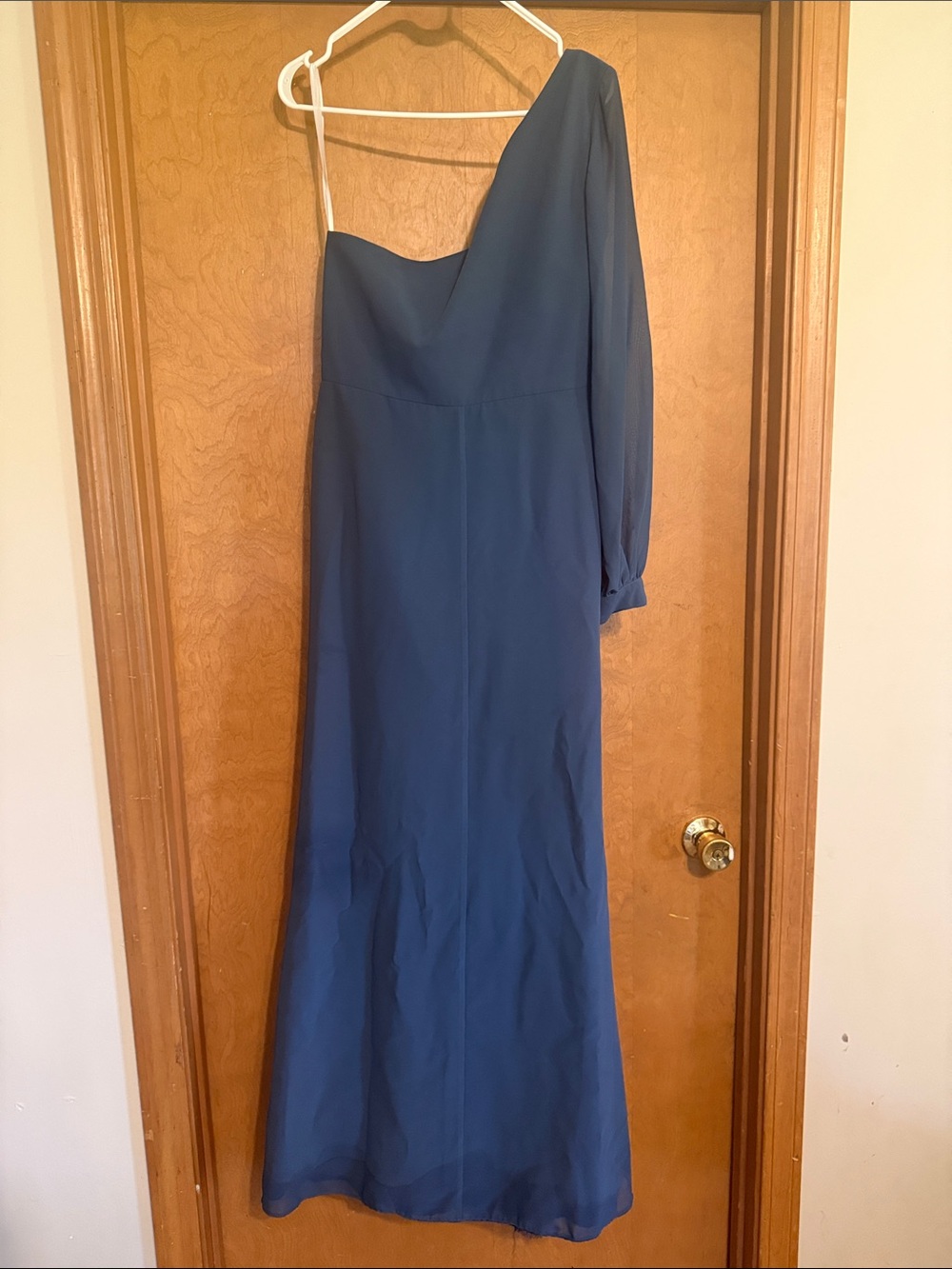 Revelry One-Shoulder Romantic Blue Aurora Chiffon Gown - Picture 3 of 5
